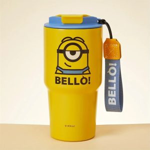Miniso Minions 500ml Straw Cup – Cartoon Stainless Steel Bottle